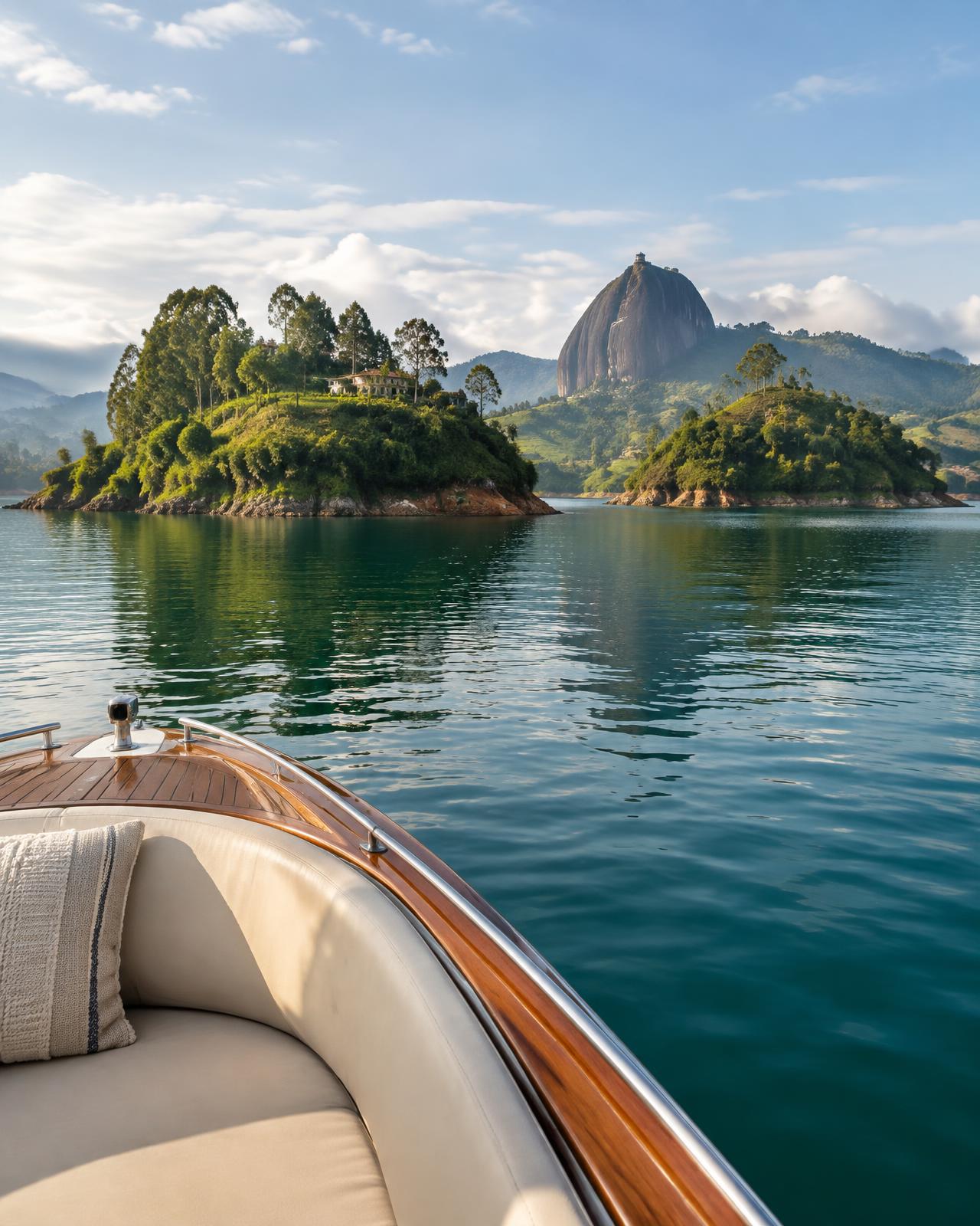 Guatapé lake and El Peñol viewed from a private boat