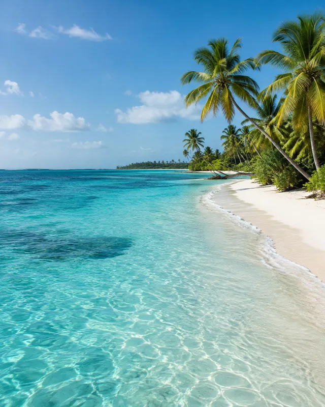 Turquoise Caribbean water and palms in San Andrés